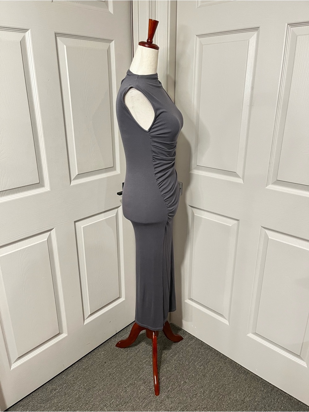 Enza Costa Silk Knit Sleeveless Twist Midi Dress in Slate Gray Size S - Picture 3 of 8